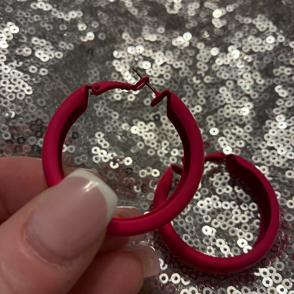 Bold Pink Hoop Earrings - Picture 6 of 6